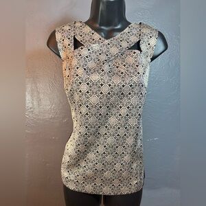 Lane Bryant Black Gold Metallic Geometric Brocade Cutout Tank Top Size 14
